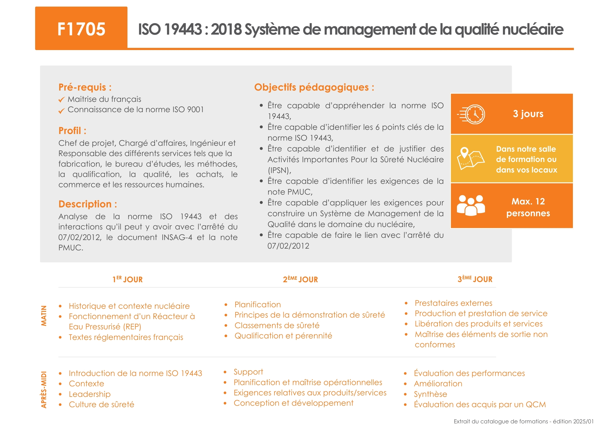 F1705 - ISO 19443 : 2018 Système de Management de la Qualité Nucléaire