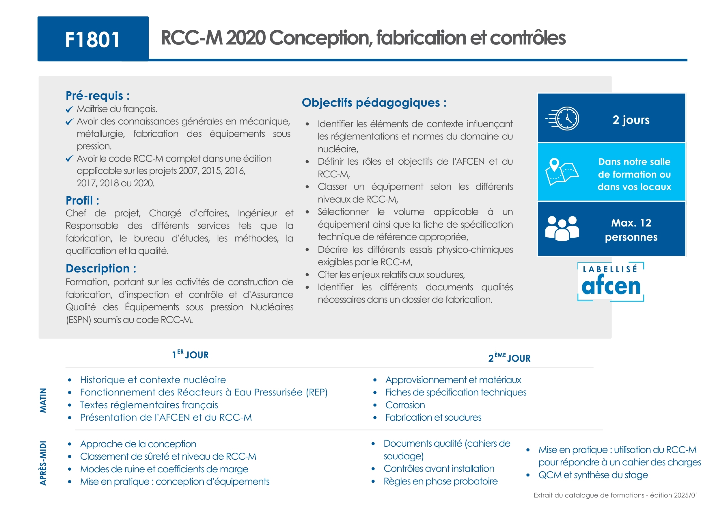 F1801 - RCC-M 2020 Conception, fabrication et contrôles - 2 jours