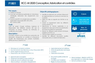 F1801 - RCC-M 2020 Conception, fabrication et contrôles  - 2 jours